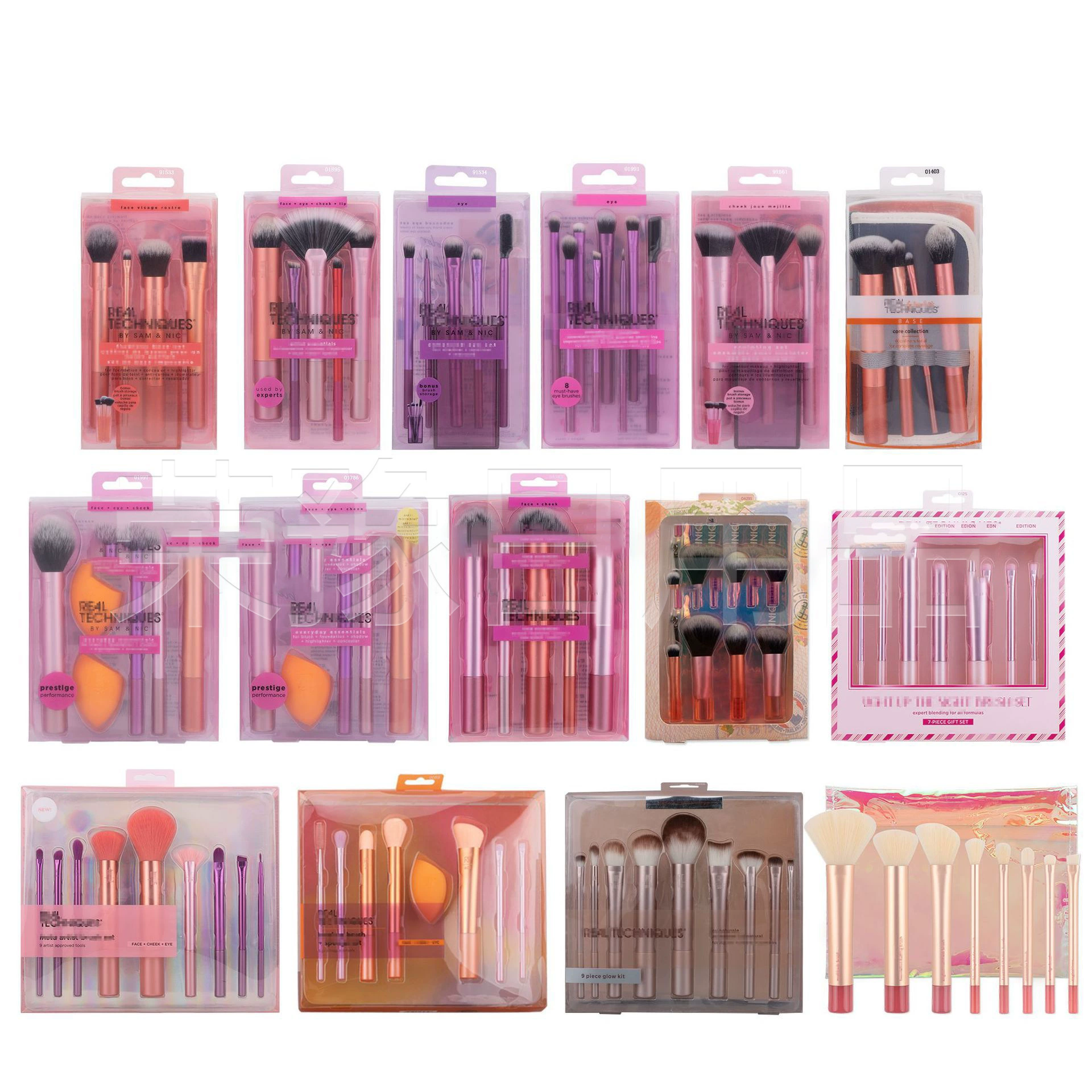 Makeup Brush and Cosmetic Sponge Set, Face & Blush Tools, Full Multi-Color Kit