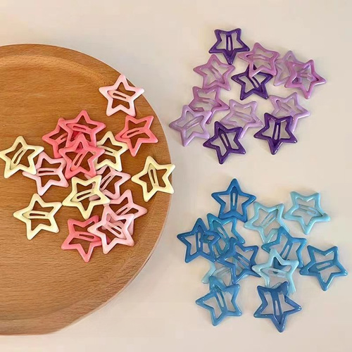 y2k dopamine colorful five-pointed star hair clip for girls, child head accessory, cute side bangs and messy hair comb