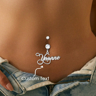 Stainless Steel Customized English Name Fashionable and Trendy Artificial Zircon Navel Nail, Simple and Beautiful Design Unique
