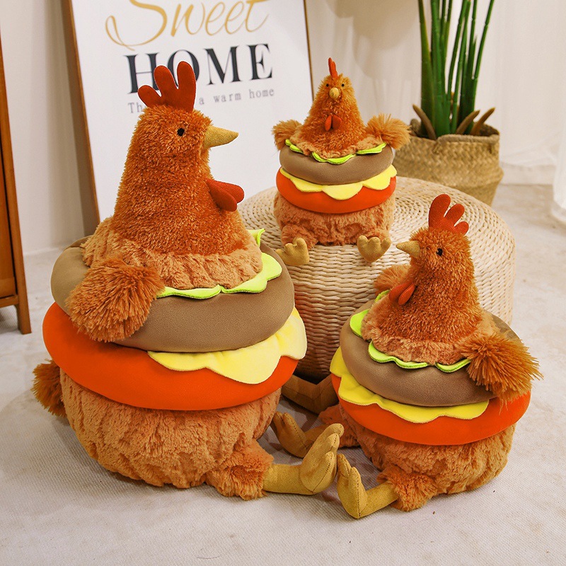 Pollo hamburguesas juguetes de peluche muñecas lindas muñecas de pollo simulación muñecas de cama muñecas de tela regalo de cumpleaños
