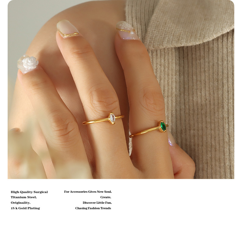 Fashion Geometric Titanium Steel Plating Zircon Rings 1 Piece