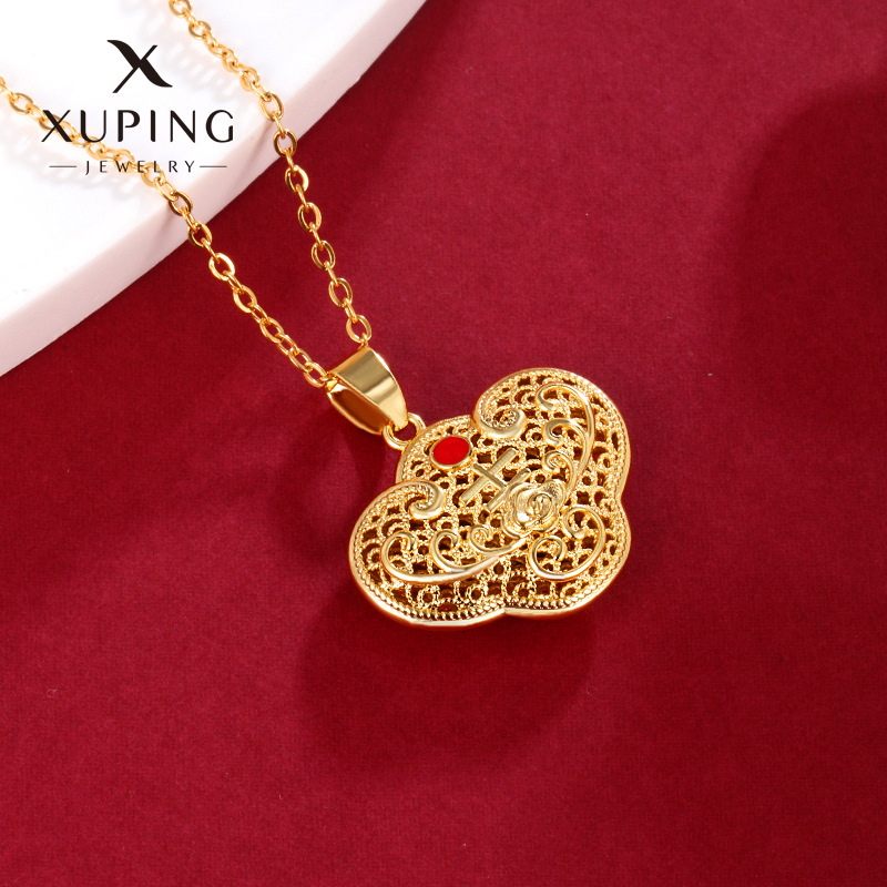 Xuping hermoso hilo hueco de flores palabras feliz colgante collar de esmalte de goteo de aleación de oro colgante joyería mujer