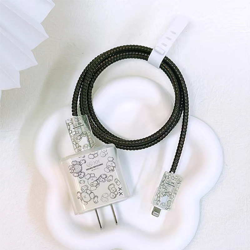 Adecuado para Apple cargador de carga rápida impresión suave caso transparente funda protectora cable morder dispositivo caso cargador funda protectora