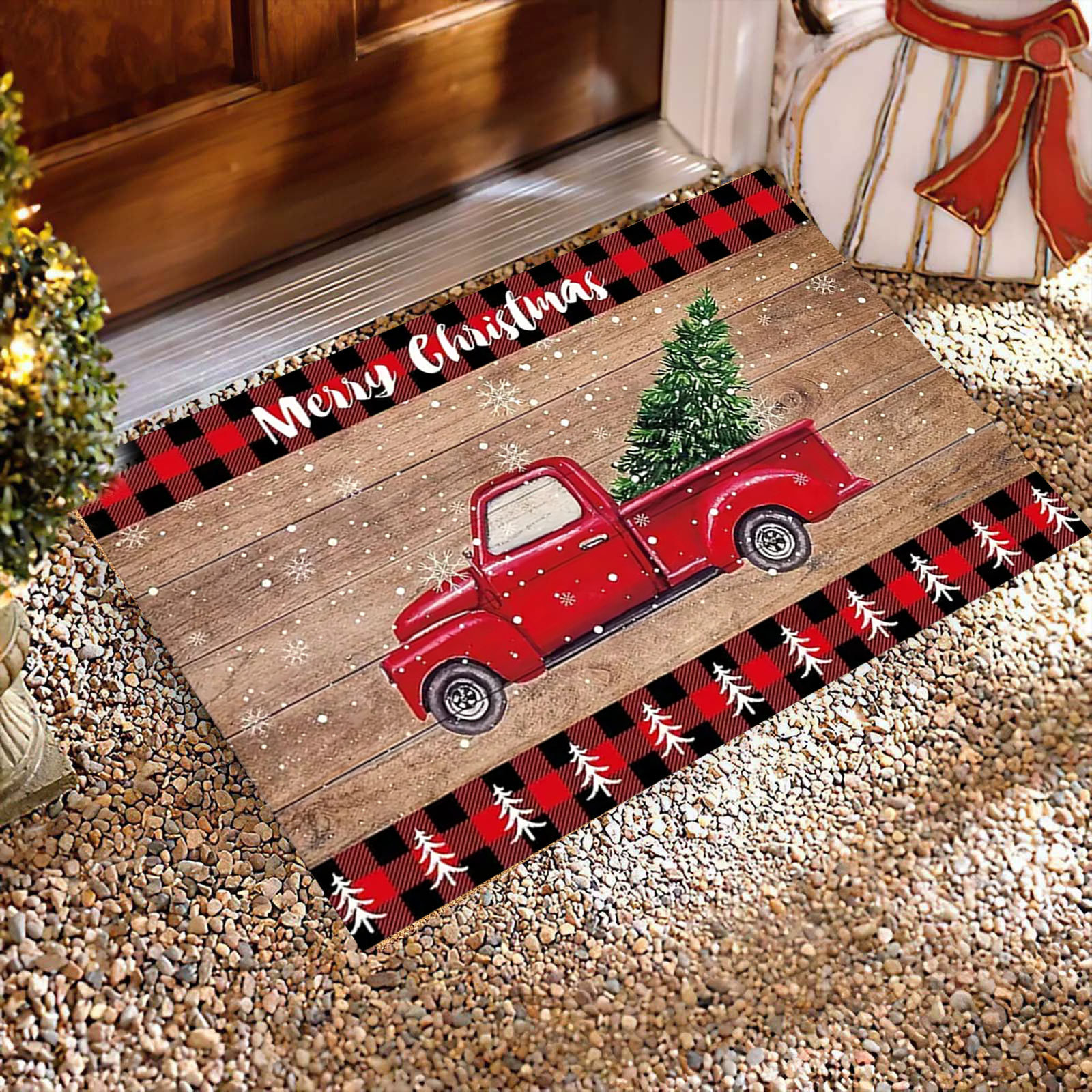 Kalėdų serija Šeimos sunkvežimių dekoratyvinis grindų įėjimas įėjimas įėjimas įėjimas įėjimas festivalis pasveikinimo kilimėlis Pledinis grindų kilimėlis_voghion.com