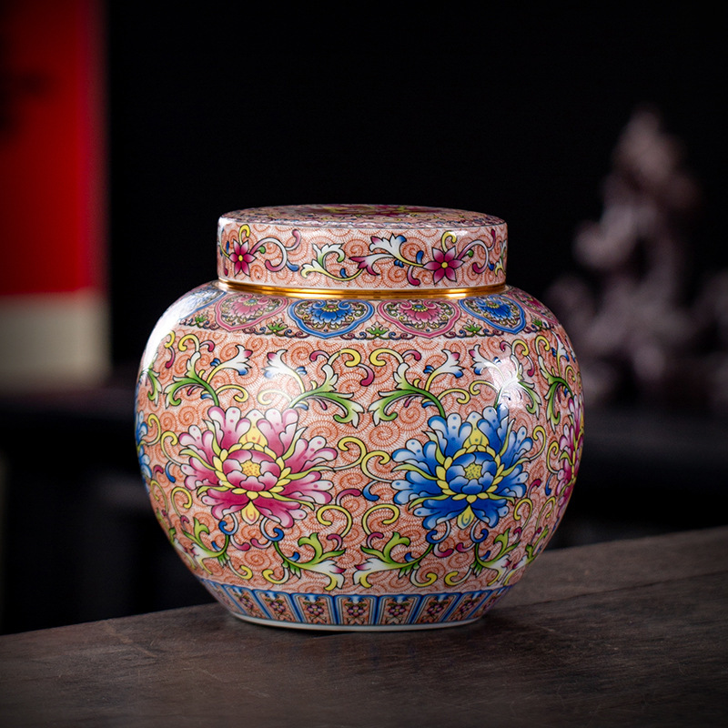 陶磁器茶葉缶エナメル色青花大サイズ螺旋蓋レトロ家庭用防湿密封缶バラ茶葉包装|undefined