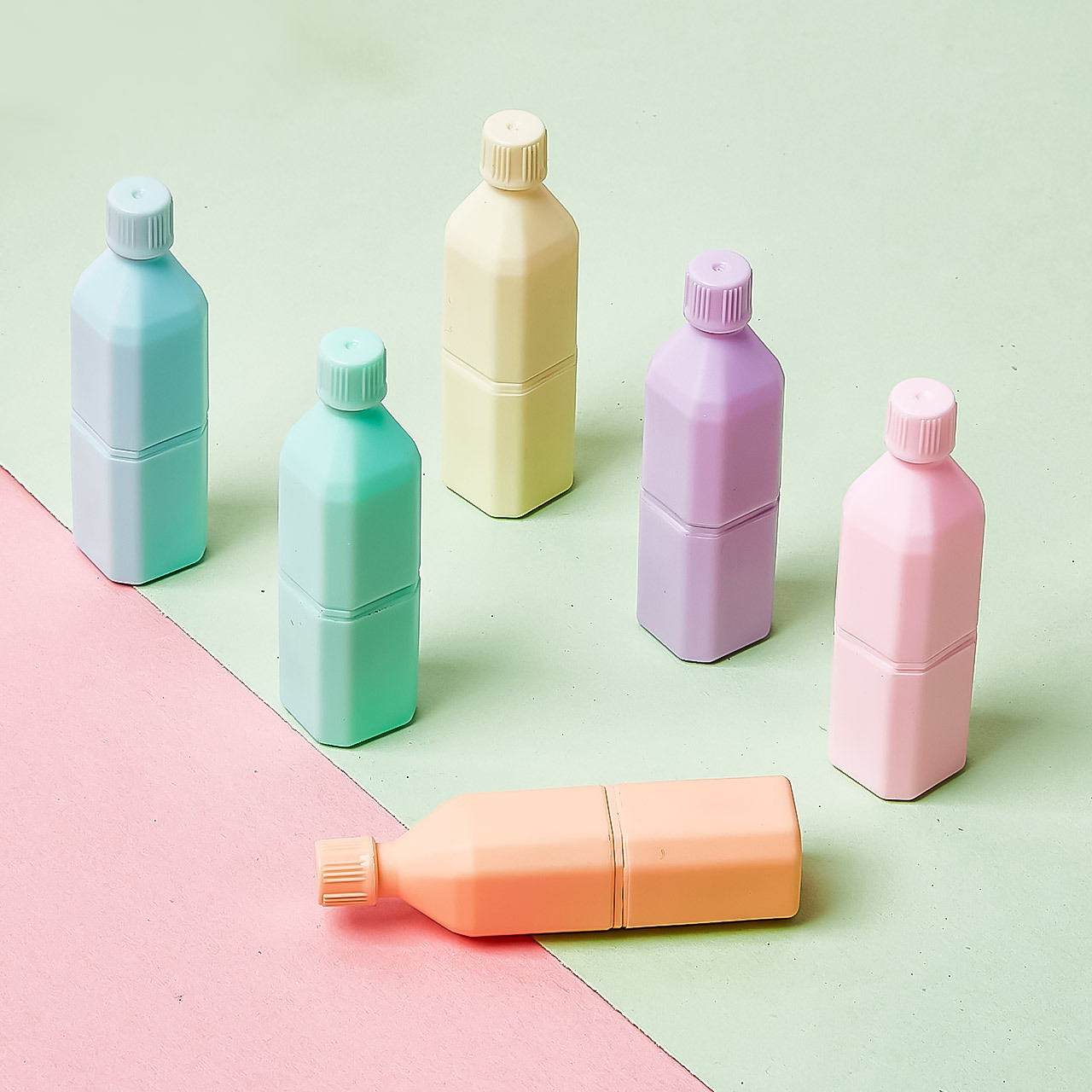 Q1040-6 color resaltador traje botella de agua mineral modelado fluorescente papelería para niños estudiante pluma de modelado pluma