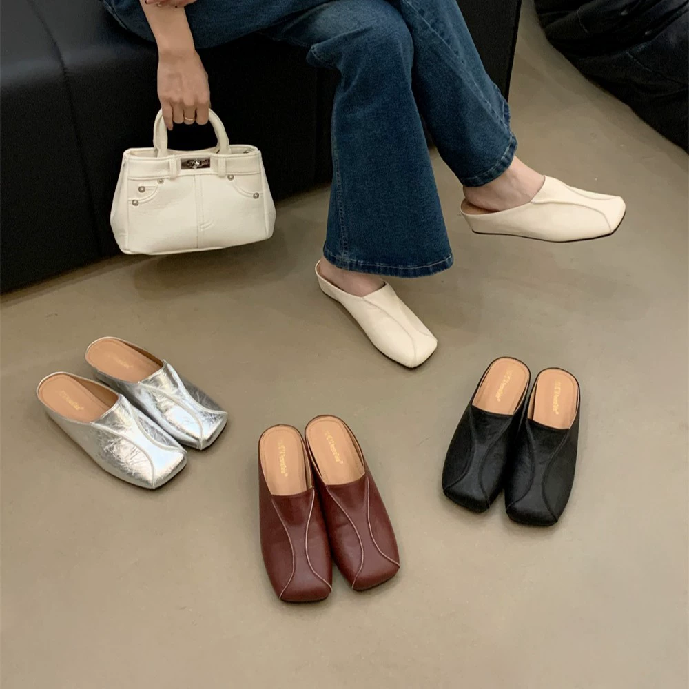 Женские ретро-сандалии Birkenstock на толстой подошве с клином, весна 2025, модные полусапожки с толстой подошвой и закругленным носком, удобные слипоны.