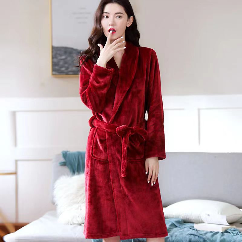 Nightgown Women's Flannel Nightgown Coral Velvet Long Bathrobe Winter Velvet Thickened Nightgown Pajamas Can Be Distributed Wholesale