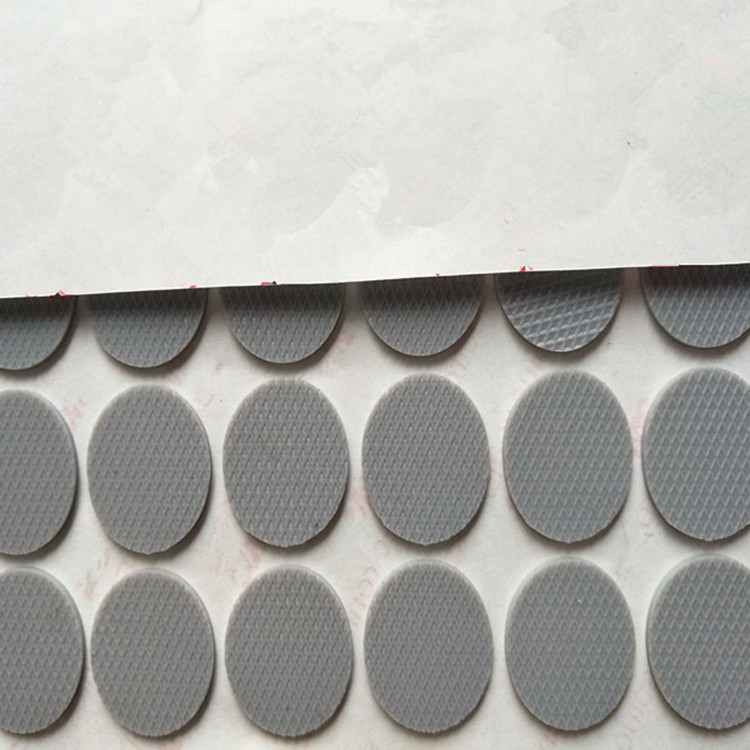 椭圆形灰色网格纹硅胶垫片防撞耐磨硅胶垫自粘异形防滑硅橡胶脚垫