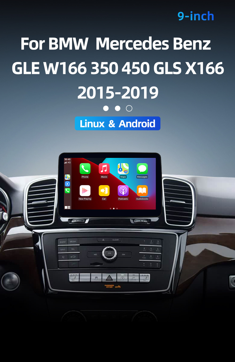 Central control large screen car navigation suitable for Mercedes-Benz GLE W166 GLS X166 2015-2019 carplay