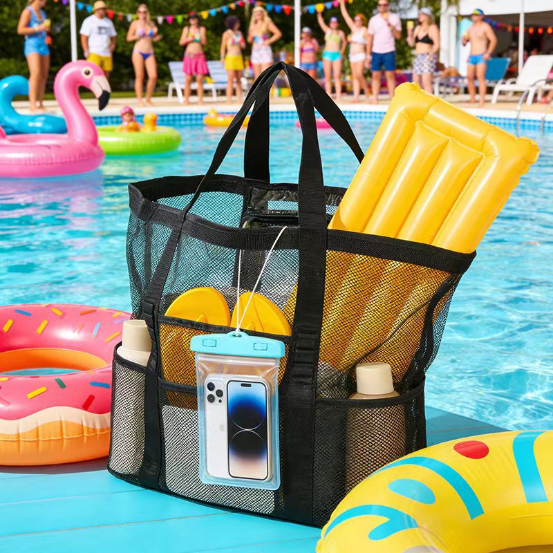 Cross-Border Mesh Storage Bag, Travel Hollow Beach Bag, Large Capacity Mesh Beach Bag, Shoulder Portable Toiletry Bag