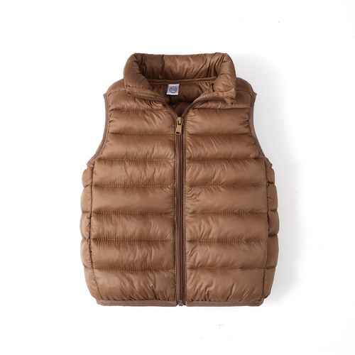 Children's Spring and Autumn Down and Cotton Fleece Vest for Boys and Girls, Winter School Uniform Warm Jacket, Medium and Large Children, Solid Color Outerwear Zip-up Vest