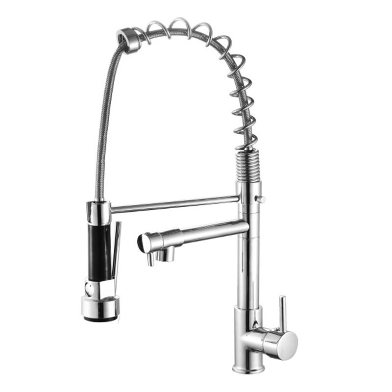 Grifo de Cocina Extensible de Acero Inoxidable con Agua Caliente y Fría y Doble Salida de Agua