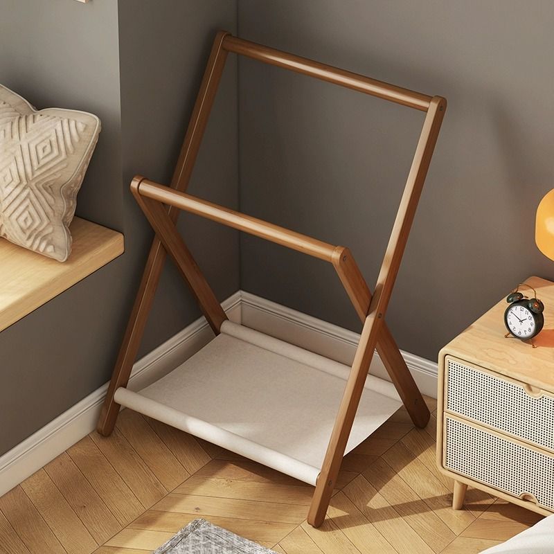 Bedroom Hanging Clothes Rack for Storage, Small Apartment Bedside, Temporary Folding Nordic Coat Rack for Nighttime Clothes and Pants, Floor-Standing