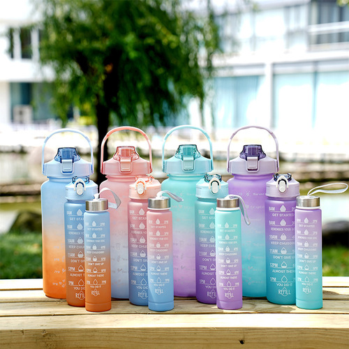 Cross-border gradient three sets of cups large capacity sports cold water bottle outdoor portable space water cup