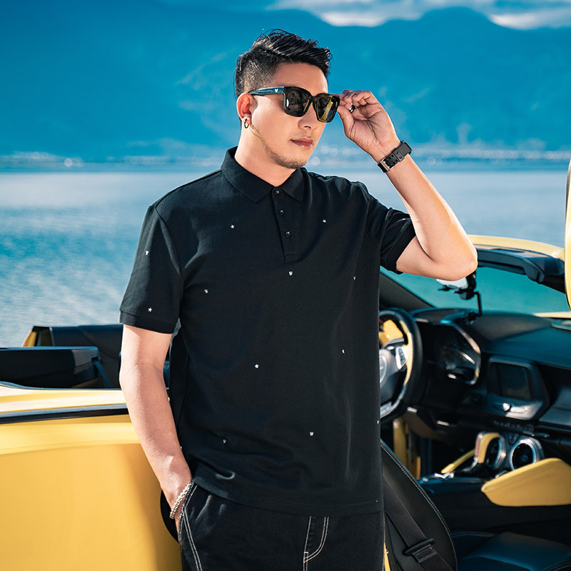 Marca de moda más tamaño de los hombres más el tamaño Polo de los hombres suelta casual bordado solapa manga corta Polo camisa