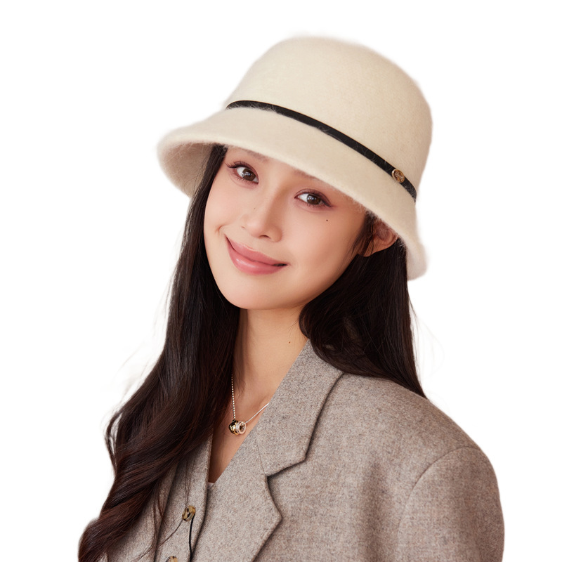 皮带扣兔毛帽子女秋冬时尚简约日系小沿渔夫帽户外出行显脸小盆帽|undefined