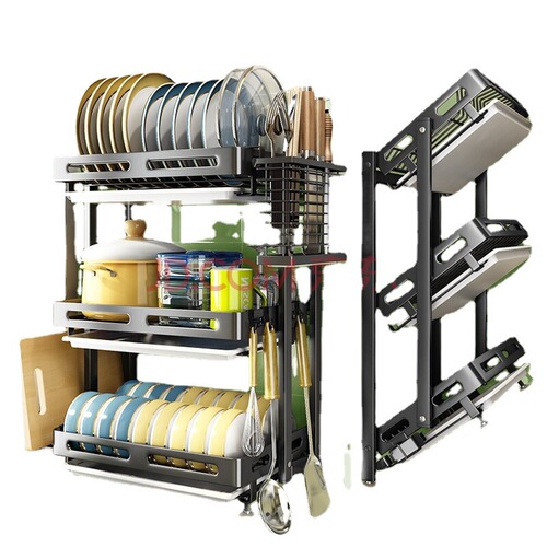 Kitchen rack wall-mounted multi-functional folding dish storage cabinet stainless steel dish rack drain rack