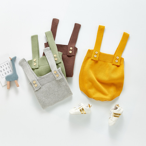  Autumn New Infant and Toddler Sling Jumpsuit Solid Color Western Style Knitted Sling Jumpsuit