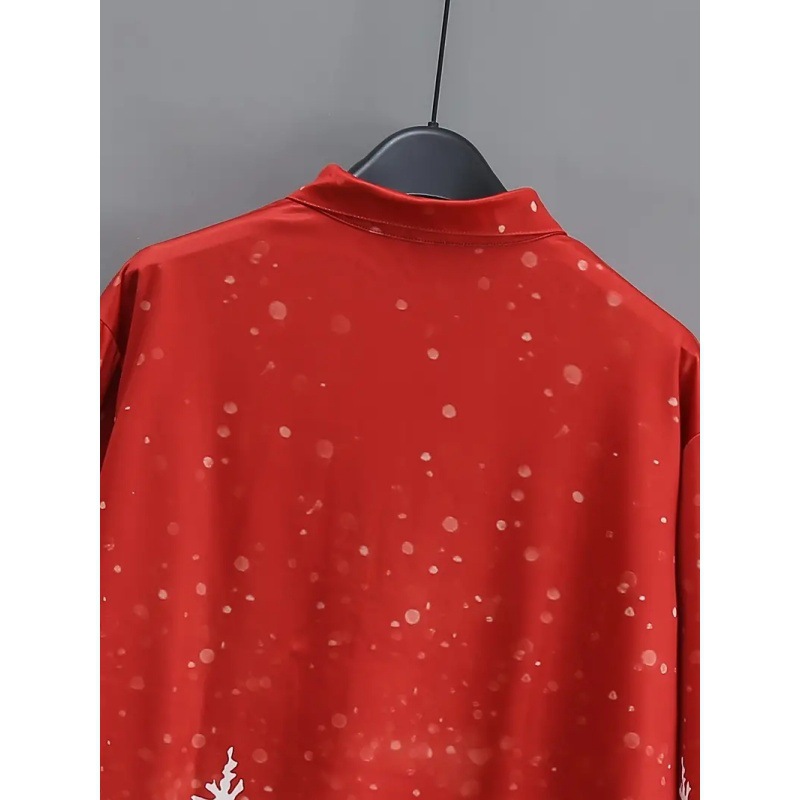 Simple rojo y blanco color de contraste año nuevo árbol de Navidad impresión 3D hombres calle todo fósforo hombro de manga larga cremallera camisa POLO