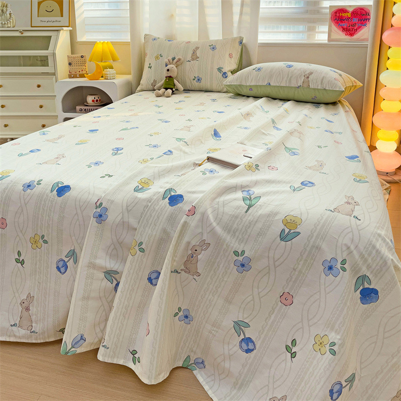 2025 nueva sábana de algodón fresco pequeña pieza individual 100 algodón dormitorio de estudiantes cama individual funda de almohada de tres piezas 2