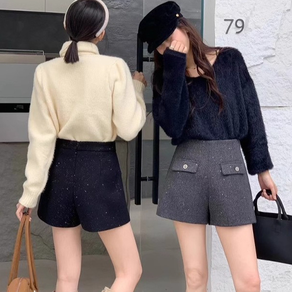 Woolen Shorts for Women 2026 New Autumn and Winter High-Waisted Elegant Sequined A-Line Wide-Leg Casual Boot Shorts Woolen Shorts for Women 2026 New Autumn and Winter High-Waisted Elegant Sequined A-Line Wide-Leg Casual Boot Shorts