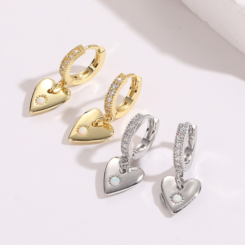 Fashion Heart Shape Copper Plating Inlay Zircon Drop Earrings 1 Pair