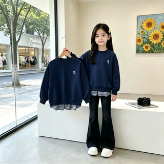 女童春秋装韩系卫衣新款洋气中大童假两件衬衫拼接上衣女孩春秋