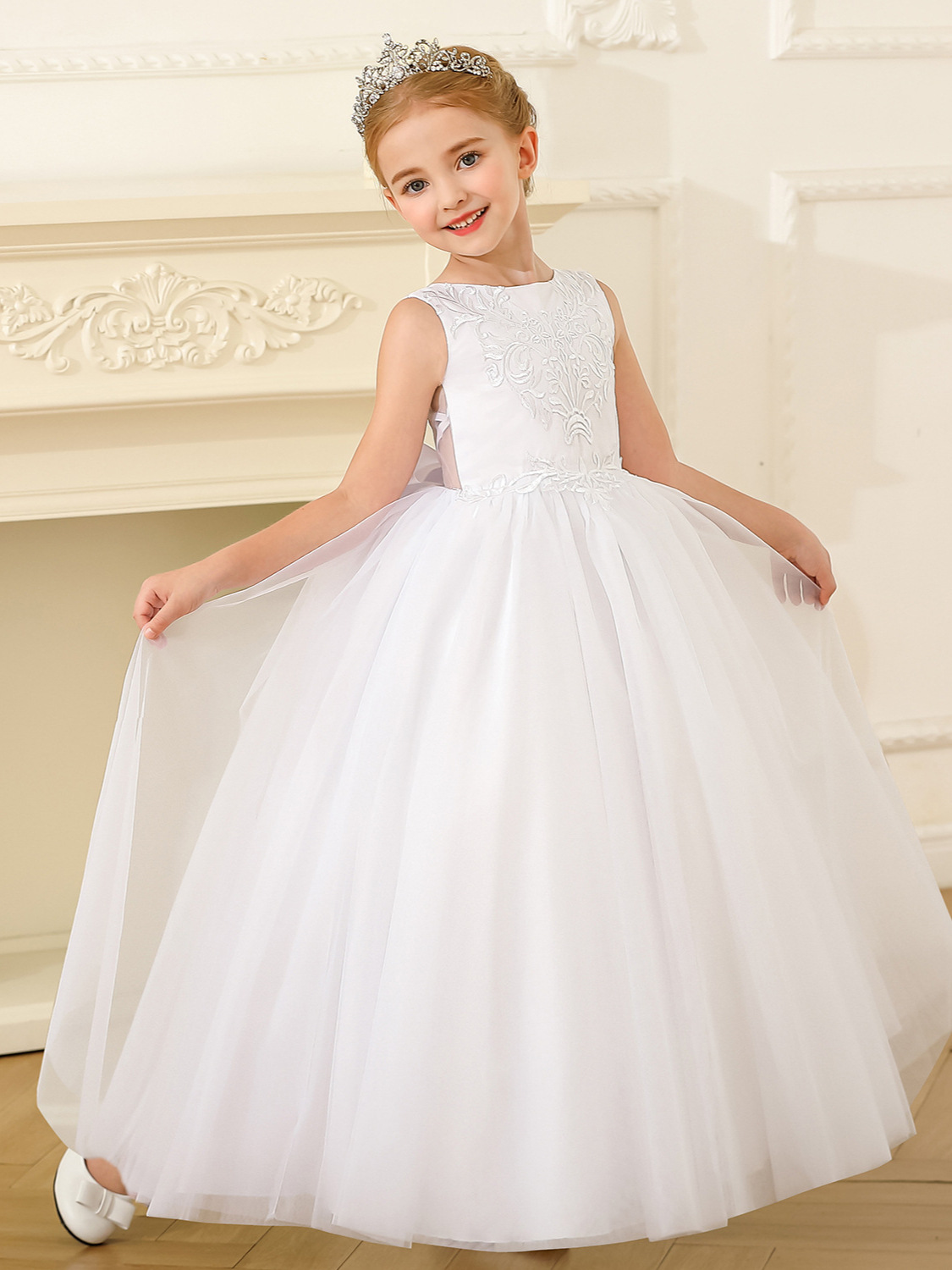 Nuevo Comercio exterior europeo y americano vestido de novia para niños niñas sin mangas encaje rendimiento cumpleaños piano princesa mullido vestido