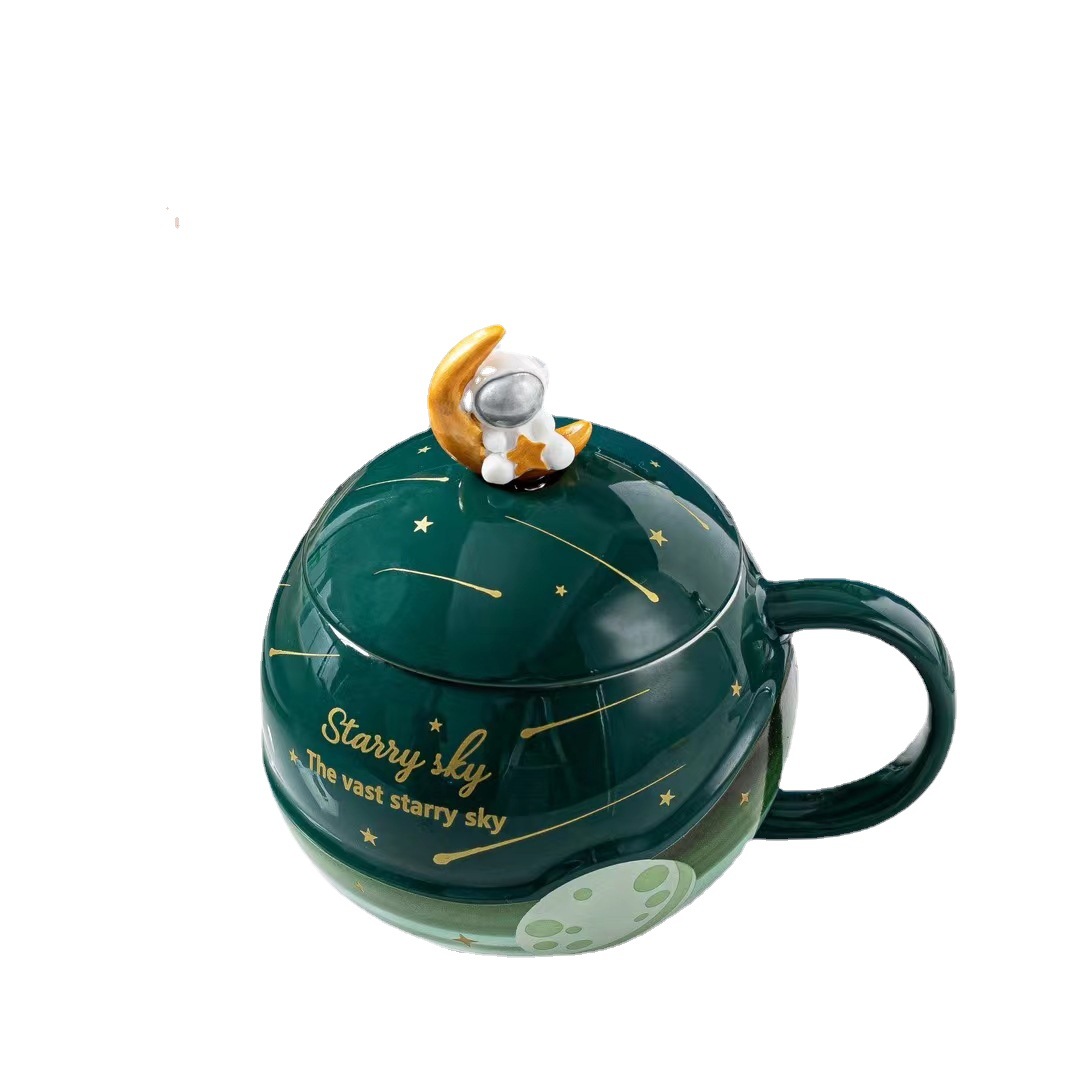 Estilo nórdico creativo taza con tapa cuchara astronauta regalo personalidad Oficina Taza de cerámica