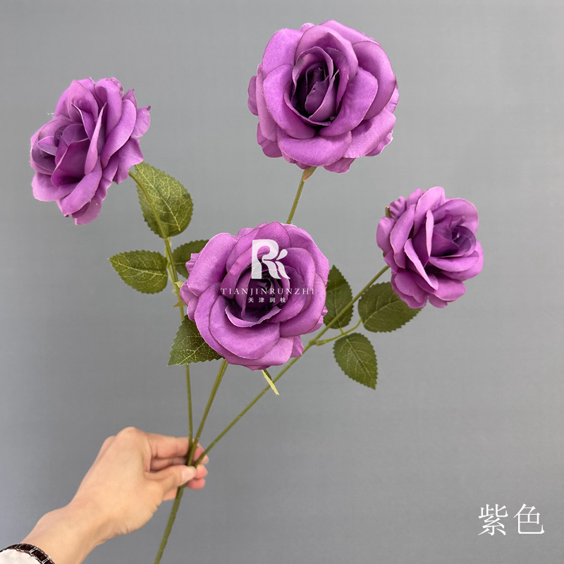 Flor de simulación de boda, flor de color púrpura oscuro, salsa, rosa púrpura, hortensia, flor falsa, decoración de boda, arreglo floral guiado a mano