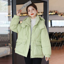 多巴胺绿色连帽羽绒棉服冬季2025新款韩版宽松个性潮流面包服棉袄