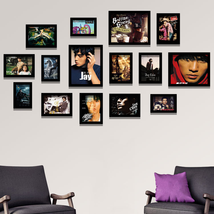 P616批發周杰倫偶像明星海報裝飾畫牆壁畫相框酒吧客廳臥室掛畫組