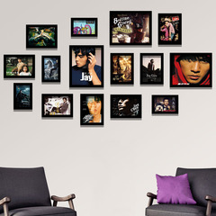 P616批發周杰倫偶像明星海報裝飾畫牆壁畫相框酒吧客廳臥室掛畫組