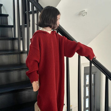 童毛衣2025冬款女童韩版纯色针织毛线长裙儿童加厚连帽套头毛线衣