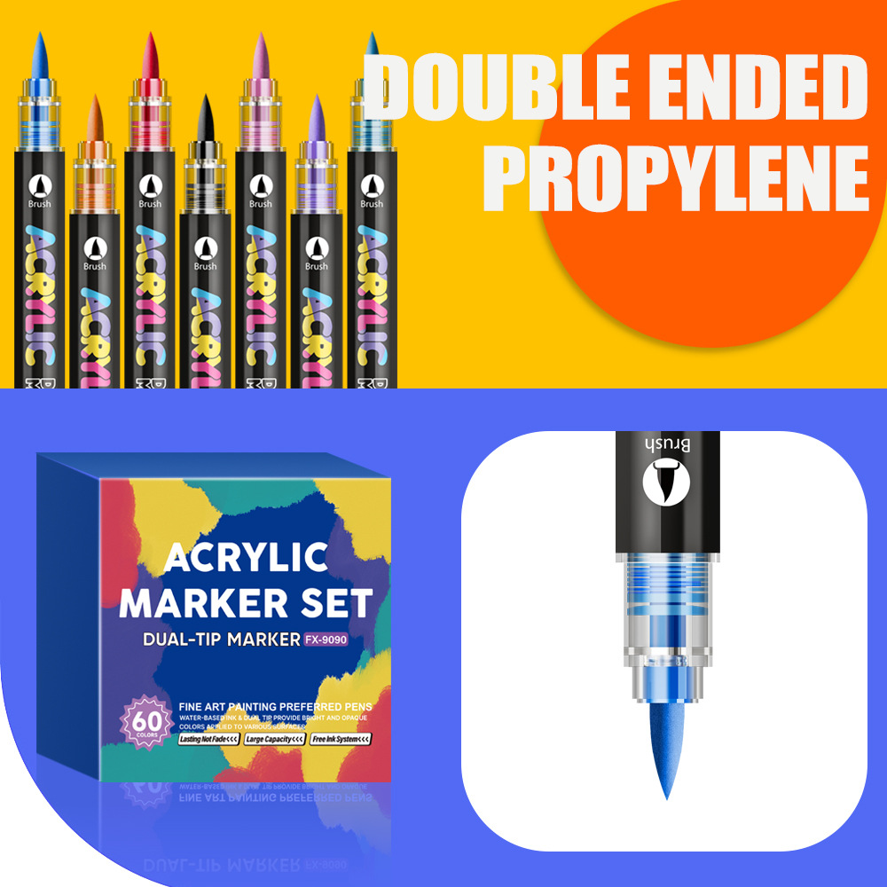 Amazon venta caliente doble cabeza acrílico marcador bolígrafo tipo plegable dibujo marcador bolígrafo conjunto de pincel especial para estudiantes de pintura