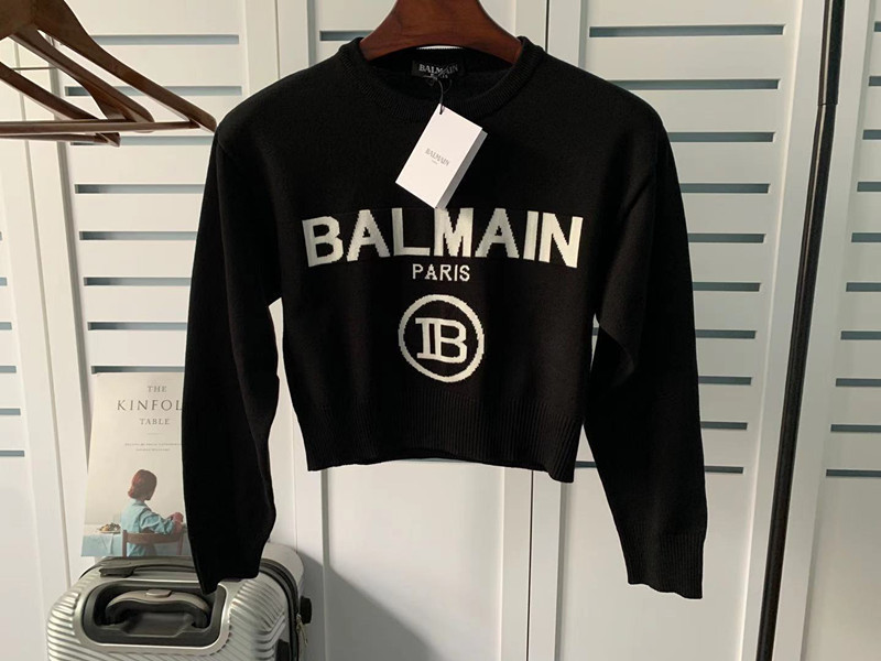Autumn and Winter New balmain Classic Letter Jacquard balmain Cotton Wool Sweater Long Sleeve Women