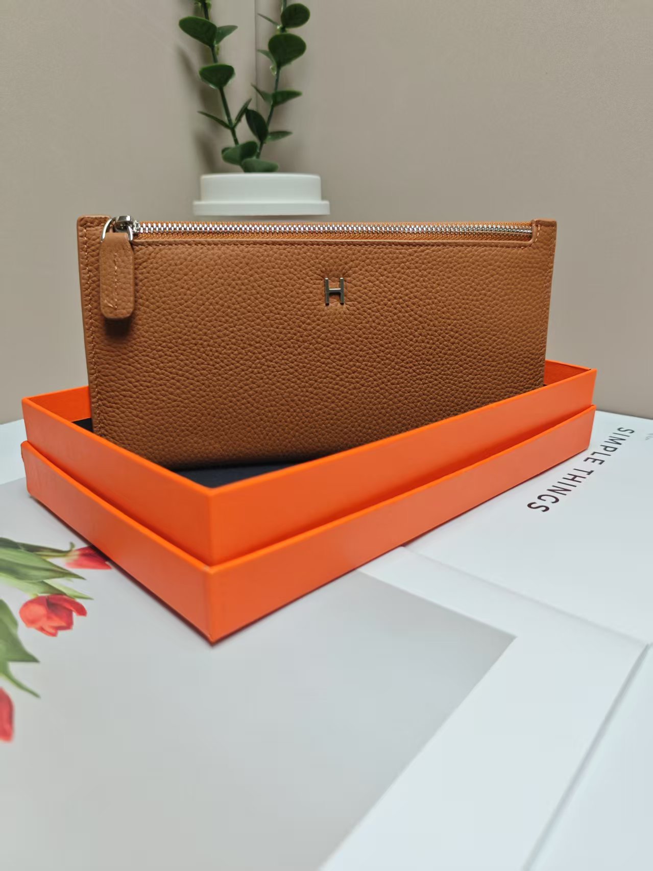 Yellow wallet, box, genuine leather