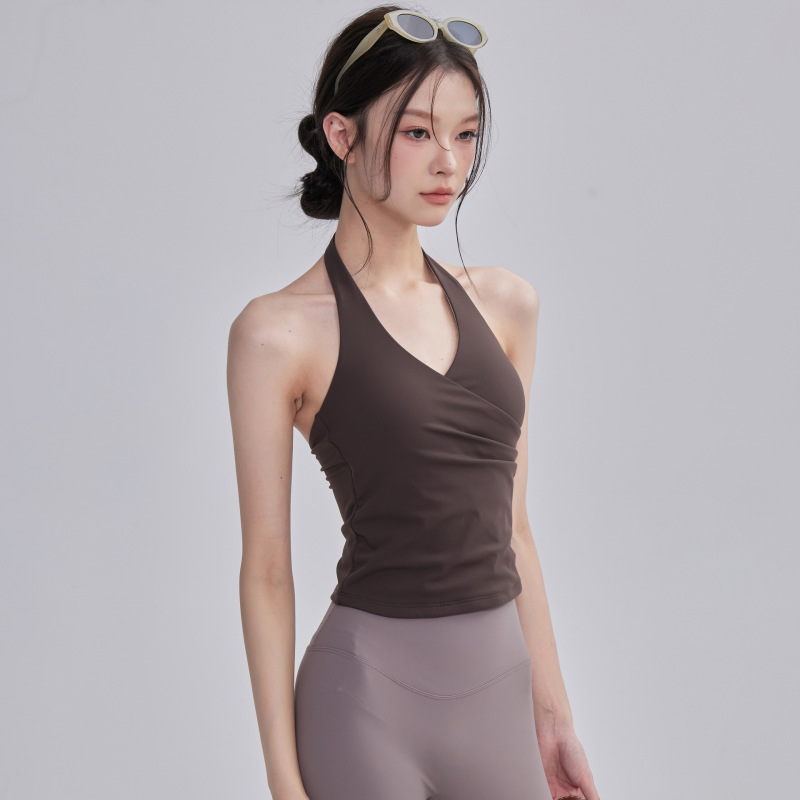 跨境夏季新款速干防震文胸外穿美背带胸垫挂脖瑜伽背心|undefined