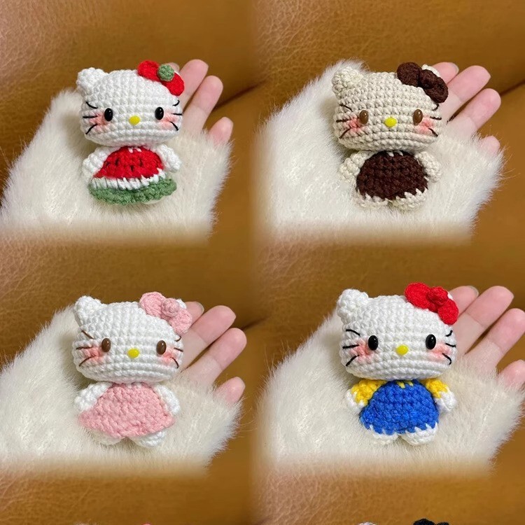 キティ猫人形編み手作り diy 材料バッグキーホルダーペンダントウールかぎ針編みギフト初心者|undefined
