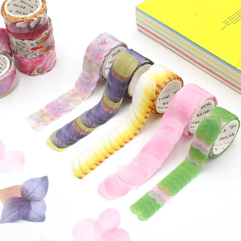 Бархатная лента Washi стикеры, рулоны, 48 шт в коробке, цветочные формы, assorted цвета