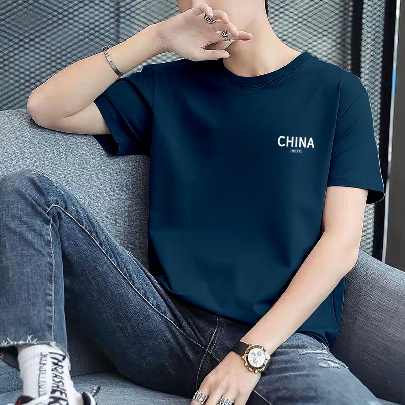 Camiseta de calidad de moda corta letra delgada manga corta Camiseta cuello redondo de los hombres de moda todo partido casual Top ropa de los hombres t
