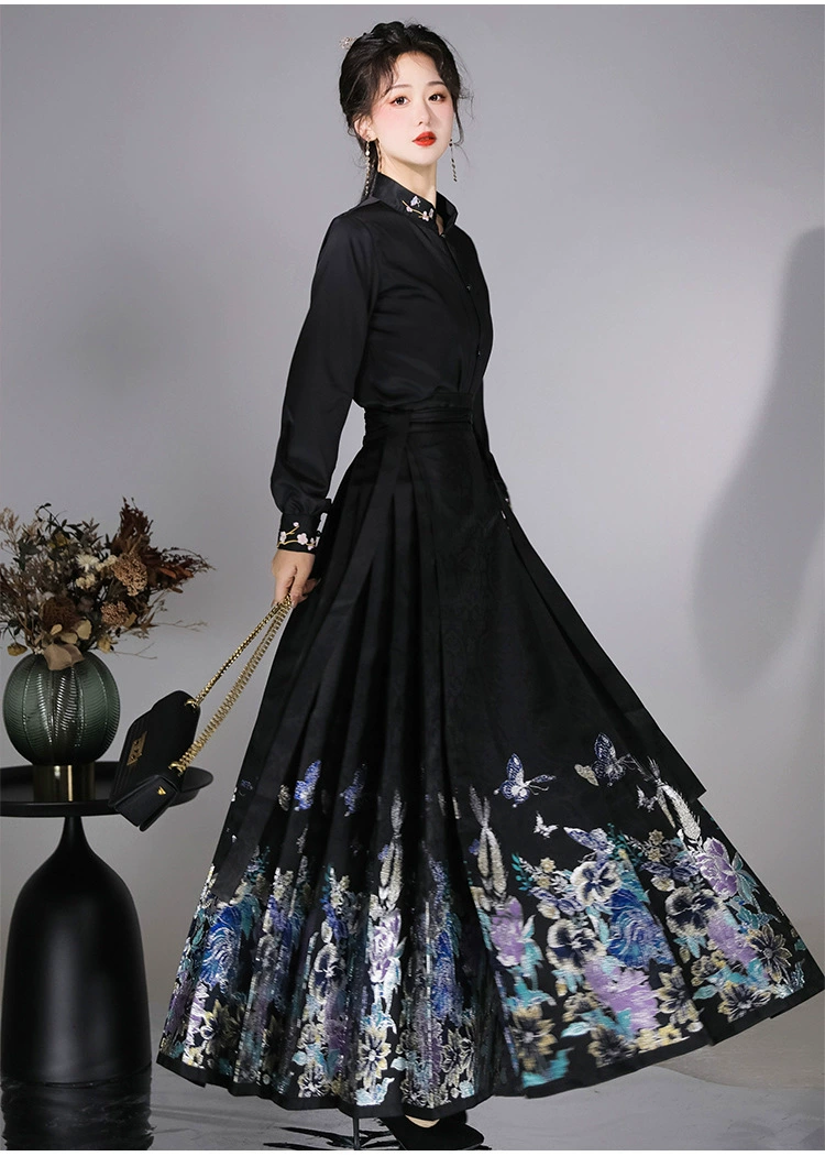 Женская Повседневная рубашка Hanfu Step by Step с цветами в стиле Han Elements в национальном стиле с вертикальным воротником, маской в жестяной банке и золотым макияжем, Цветочная юбка с верхом на лице