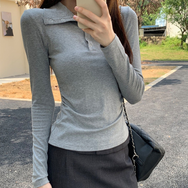 BELLA高领长袖t恤女早秋季堆堆领打底衫内搭褶皱收腰显瘦修身|undefined