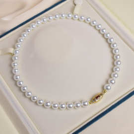 高级轻奢大眼睛元宝扣珍珠项链澳白时尚气质颈链锁骨链厂家批发