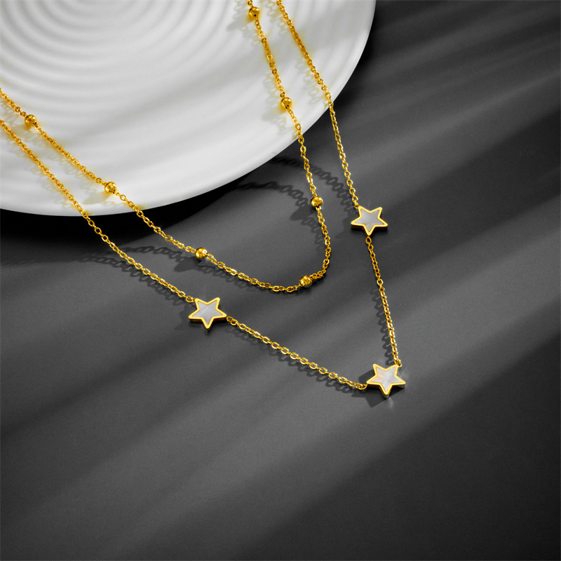 Fashion Star Titanium Steel Plating Inlay Shell Layered Necklaces 1 Piece