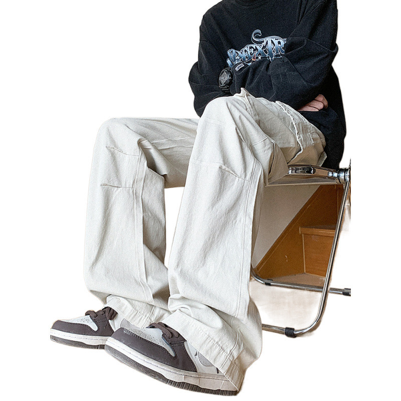 Pantalones americanos de moda masculinos rectos y sueltos de alta calle retro de piernas anchas de tope de piso de micro cuerno pantalones de trabajo casuales