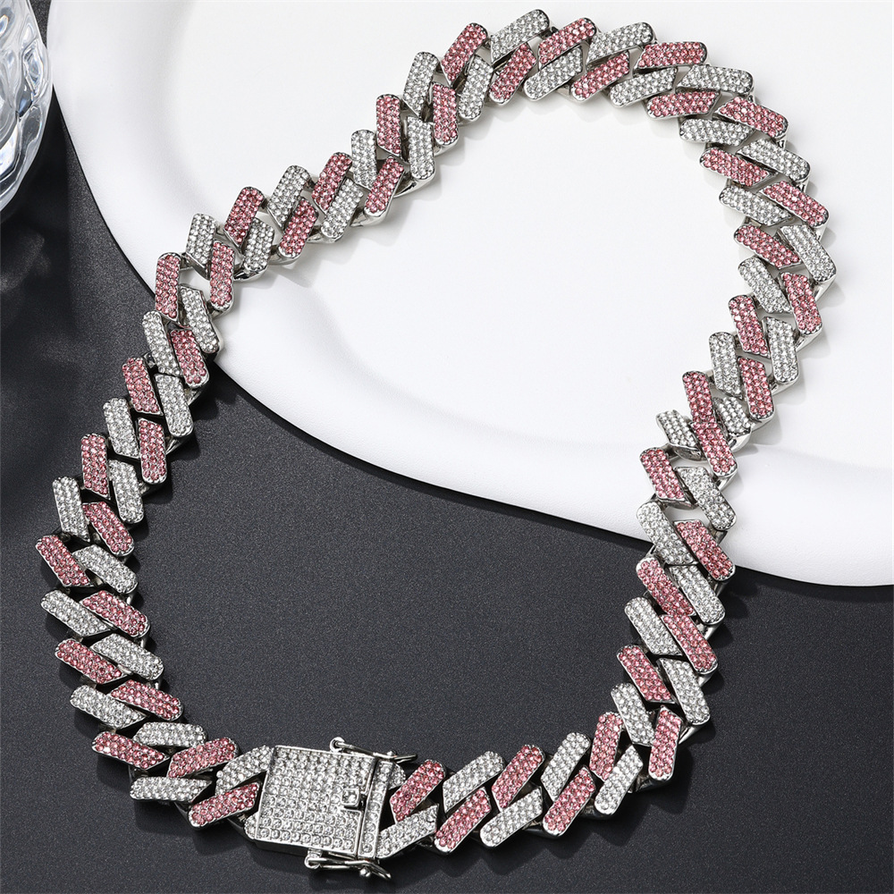 1 Piece Quantity Hip-Hop Rhombus Zinc Alloy Inlay Zircon Unisex Cuban Link Chain Curb Chain Bracelets Necklace