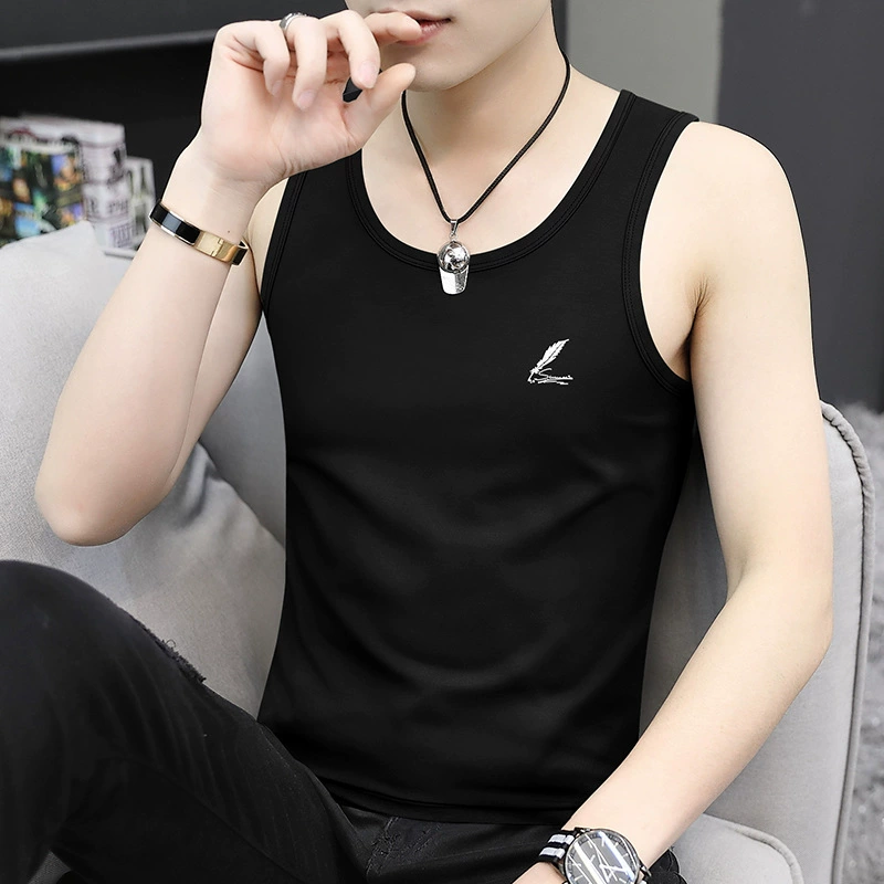 Ледяной шелк Модаль с круглым вырезом Мужской жилет Летний ледяной шелк дышащий фитнес-облегающий без рукавов спортивный тренд