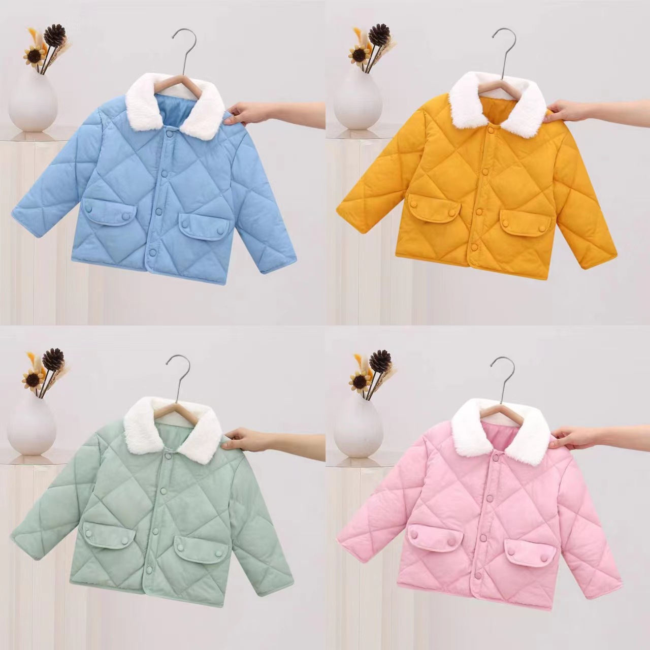 Children's Clothing 2023 New Children's Fur Collar Cotton Clothes Small and Medium-sized Children's Hooded Short Plus Velvet Cotton Jackets Men's and Women's Treasure Thick Jackets
